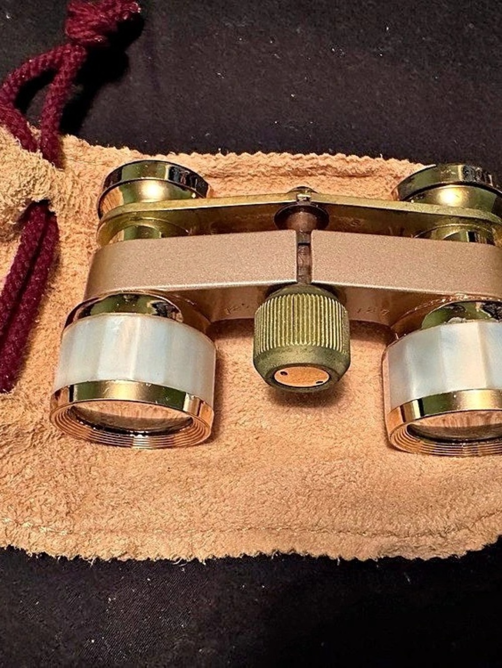 Vintage Festival 3x Coated Lenses Opera Glasses Japan Mother of Pearl Gold w/ po